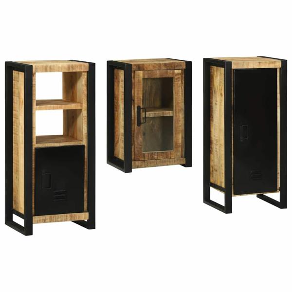 Badezimmermöbel Set mit Tür 3 pcs Braun Massives Mango-Holz