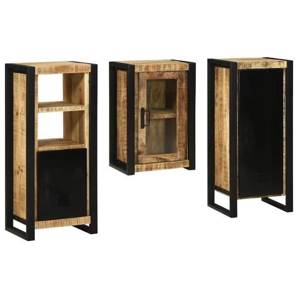 Badezimmermöbel Set mit Tür 3 pcs Braun Massives Mango-Holz