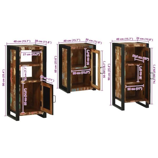 Badezimmermöbel Set 3 pcs Mehrfarbig Massives recyceltes Holz