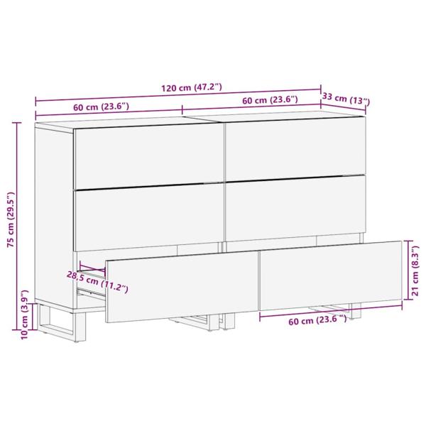 Sideboard 2 pcs Braun 60 x 33 x 75 cm massives Mangoholz