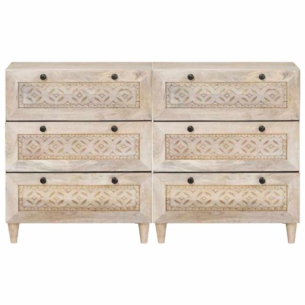 Sideboard 2 pcs Weiß 60 x 33 x 75 cm massives Mangoholz