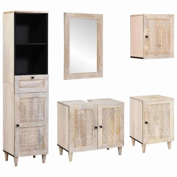 ARDEBO.de - Badezimmermöbel Set mit Schubladen 5 pcs Weiß 38 x 33 x 160 cm