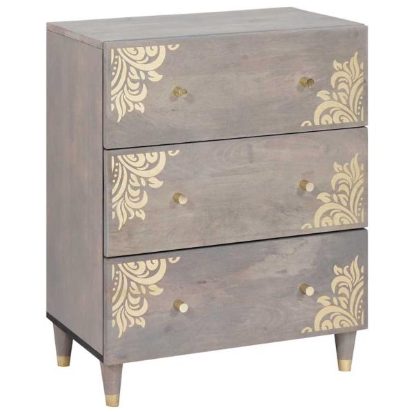 Badezimmermöbel Set Floral 3 pcs Grau und Gold 180 x 33 x 75 cm