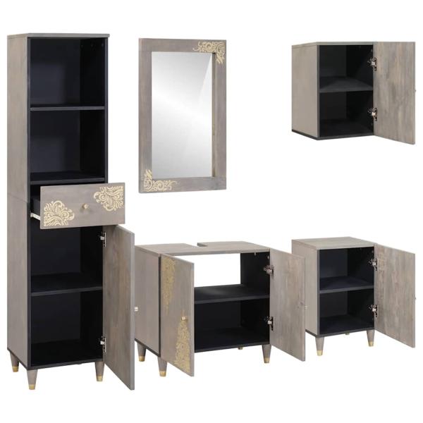 Badezimmerschrank-Set 5 stk. Grau 62 x 33 x 58 cm