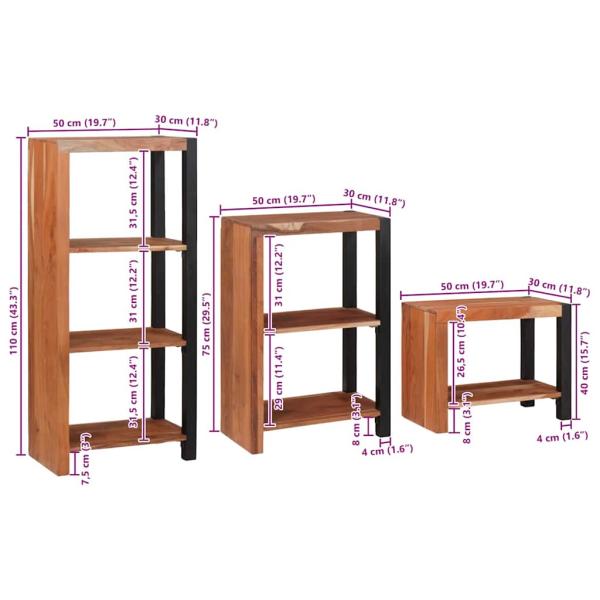 Bücherregal 3 pcs Braun 50 x 30 x 110 cm Massivholz Akazie