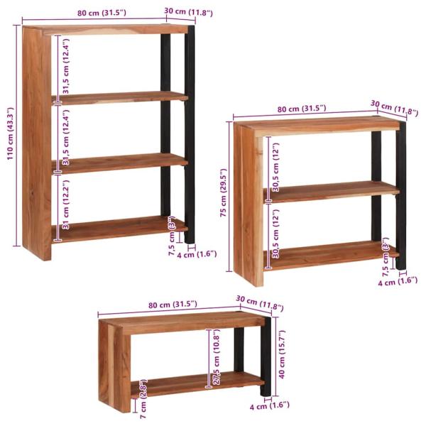 Regal 3 pcs Braun 80 x 30 x 110 cm Massivholz Akazie