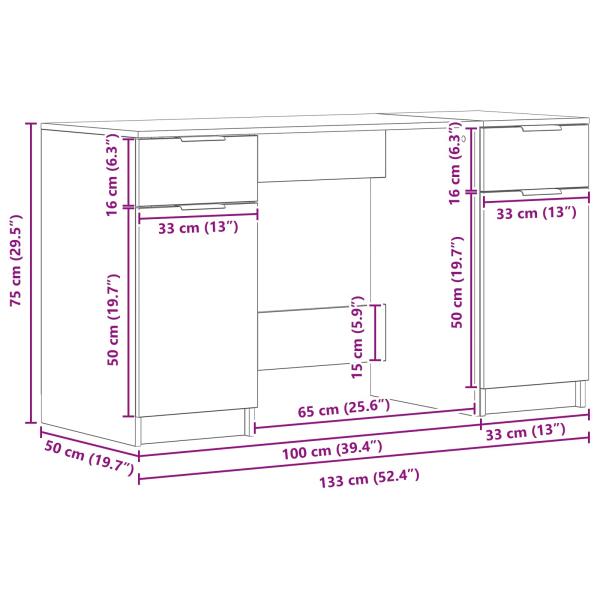Schreibtisch Schwarze Eiche 133 x 50 x 75 cm Holzwerkstoff