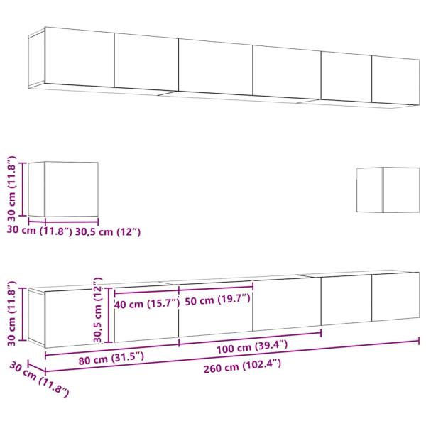 TV-Schrank-Set 8 pcs Schwarze Eiche 100 x 30 x 30 cm