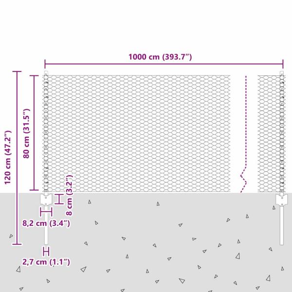 Zaun mit Pfosten Grau 0.8 x 10 m Stahl