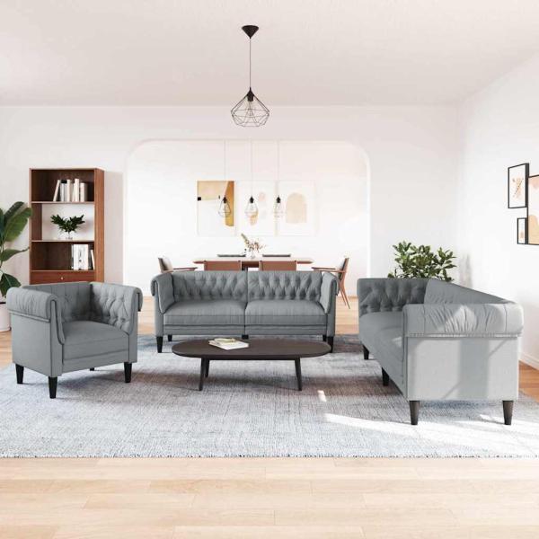 ARDEBO.de - Sofa Set 3 pcs Hellgrau Stoff