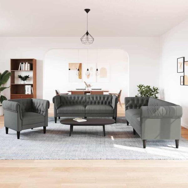 ARDEBO.de - Sofa Set 3 pcs Dunkelgrau Stoff