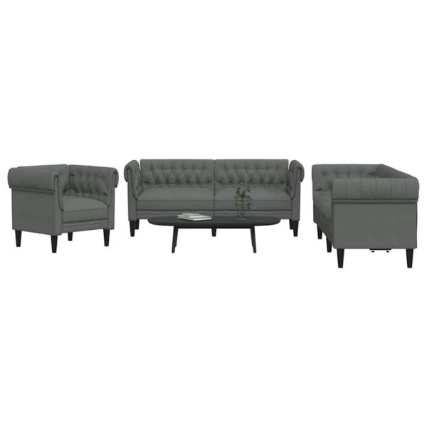 Sofa Set 3 pcs Dunkelgrau Stoff