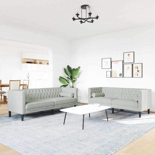 ARDEBO.de - Sofa Set 2 pcs Hellgrau Samt