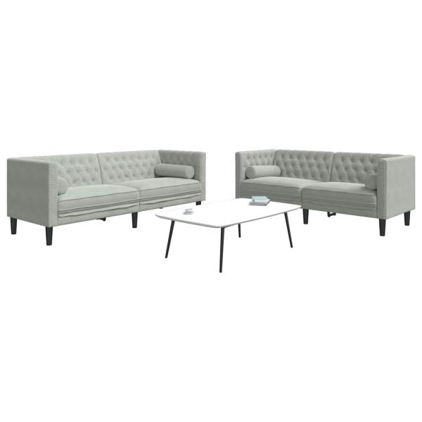 Sofa Set 2 pcs Hellgrau Samt