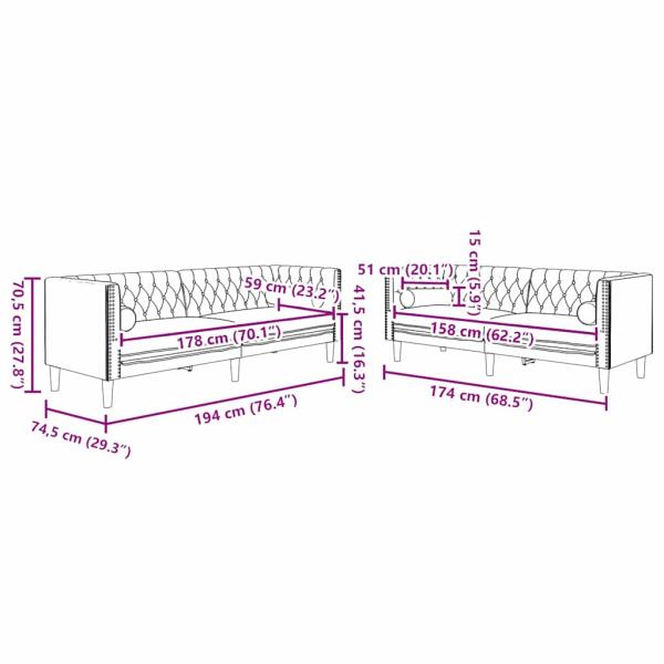 Sofa Set 2 pcs Hellgrau Samt
