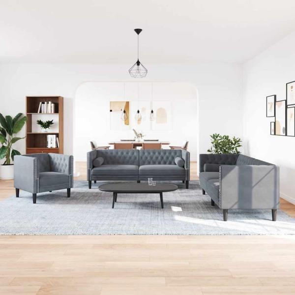 ARDEBO.de - Sofa Set 3 pcs Dunkelgrau Samt