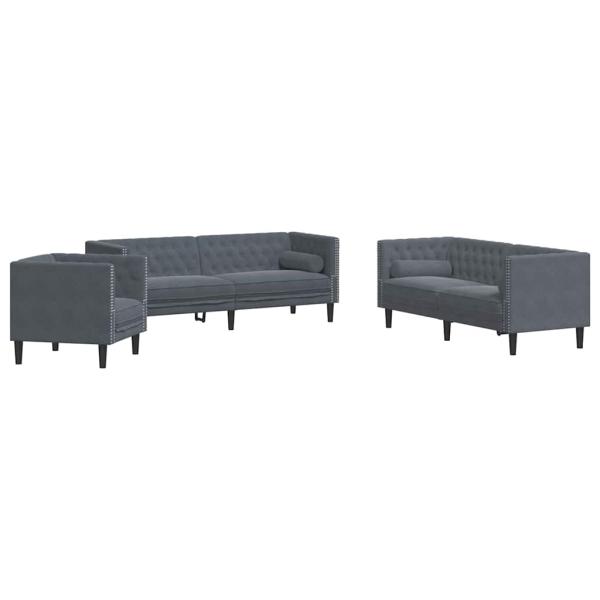 Sofa Set 3 pcs Dunkelgrau Samt