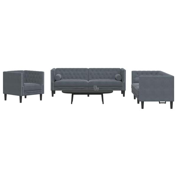 Sofa Set 3 pcs Dunkelgrau Samt