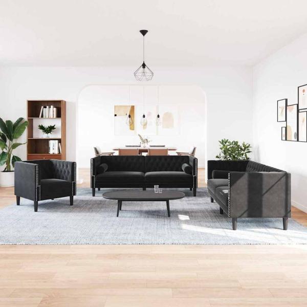 ARDEBO.de - Sofa Set 3 pcs Schwarz Samt