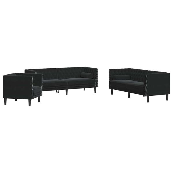 Sofa Set 3 pcs Schwarz Samt