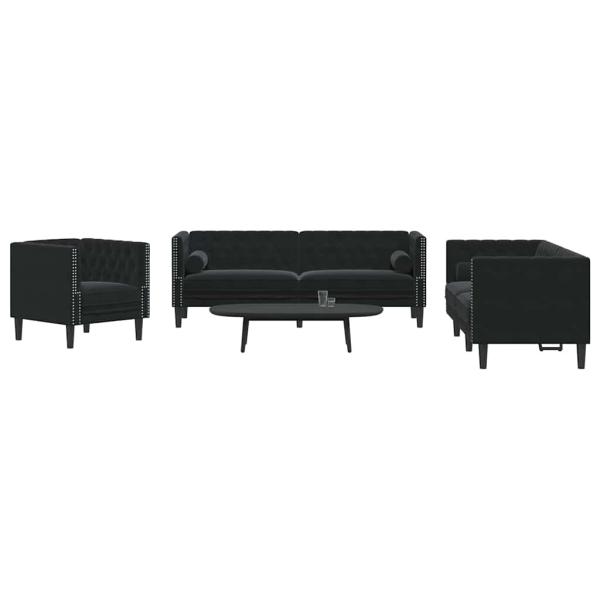 Sofa Set 3 pcs Schwarz Samt