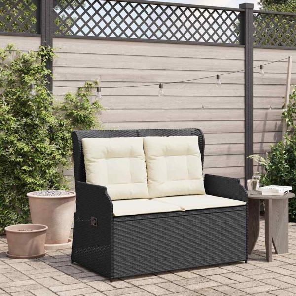 ARDEBO.de - Gartenbank mit Kissen Schwarz Poly Rattan