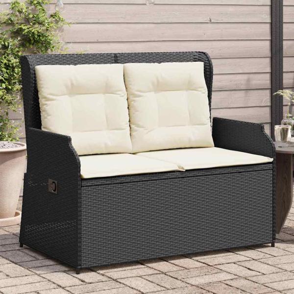 Gartenbank mit Kissen Schwarz Poly Rattan