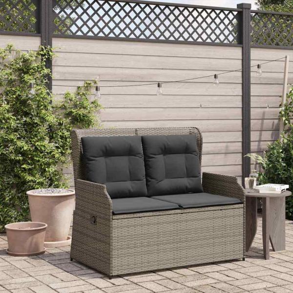 ARDEBO.de - Gartenbank mit Kissen Grau Poly Rattan