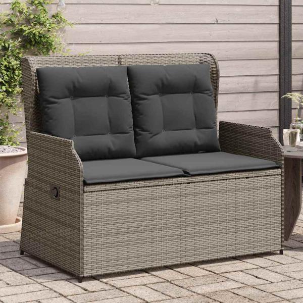 Gartenbank mit Kissen Grau Poly Rattan