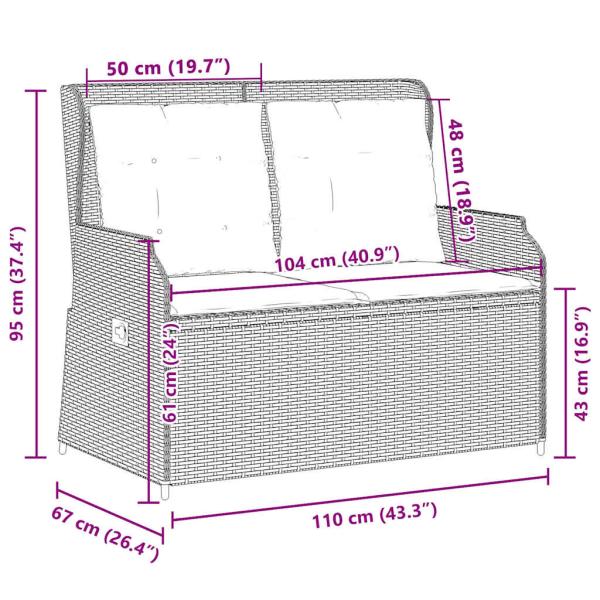Gartenbank mit Kissen Grau Poly Rattan
