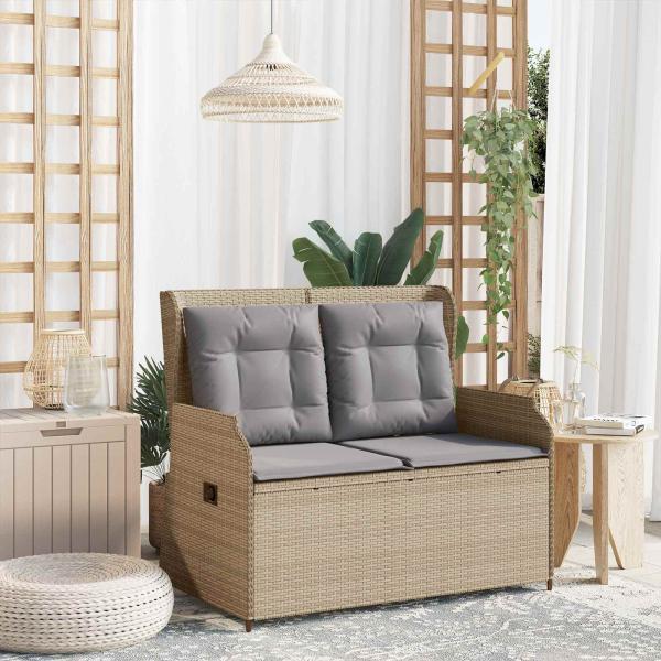 ARDEBO.de - Gartenbank mit Kissen Beige Poly Rattan