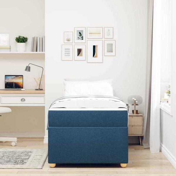 Bettgestell mit Matratze Blau 90 x 200 cm Stoff