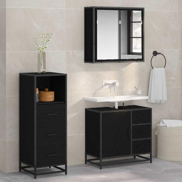 ARDEBO.de - Badezimmermöbel Set 3 pcs Schwarze Eiche 35 x 37,5 x 100 cm