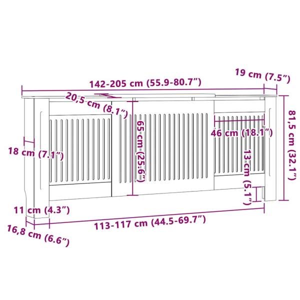 Heizkörperabdeckung 2 pcs Schwarz (142-205) x 20.5 x 81.5 cm