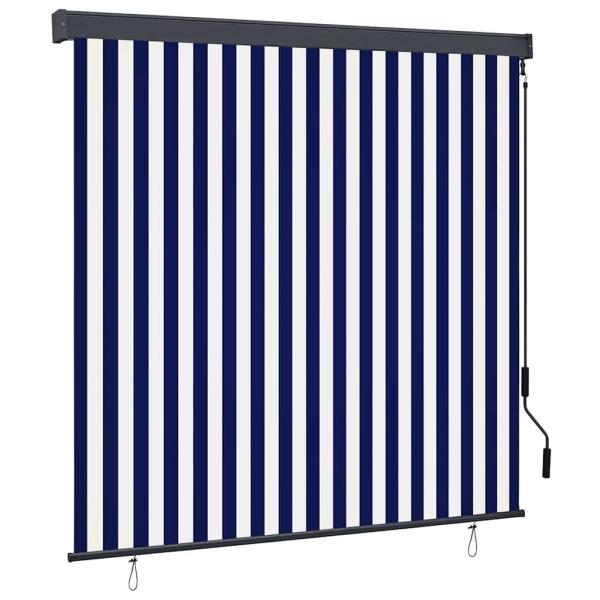 ARDEBO.de - Outdoor Rollo Gestreift Blau und weiß 180 x 250 cm Stoff