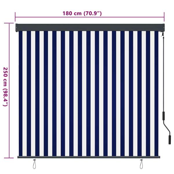 Outdoor Rollo Gestreift Blau und weiß 180 x 250 cm Stoff