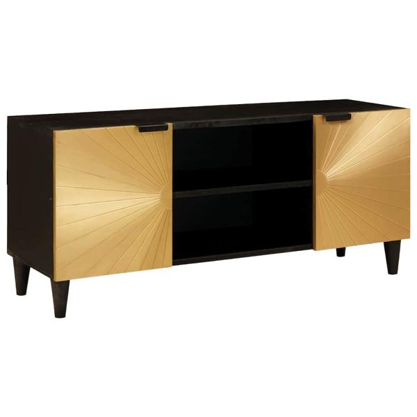 ARDEBO.de - TV-Schränk Schwarz und Gold 105 x 33 x 46 cm massives Mangoholz