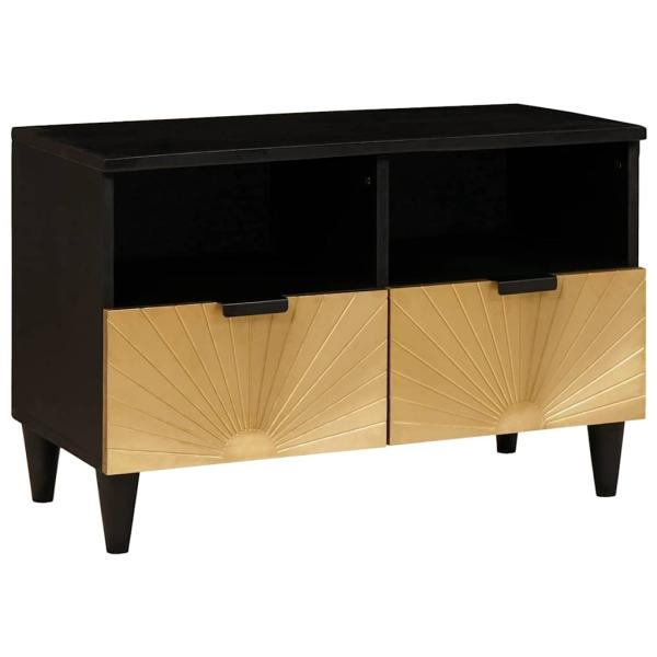 ARDEBO.de - TV-Schränk Schwarz und Gold 70 x 33 x 46 cm massives Mangoholz