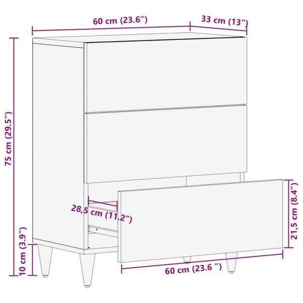 Sideboard Schwarz und Gold 60 x 33 x 75 cm massives Mangoholz