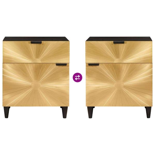 Nachttisch Schwarz und Gold 50 x 33 x 60 cm massives Mangoholz