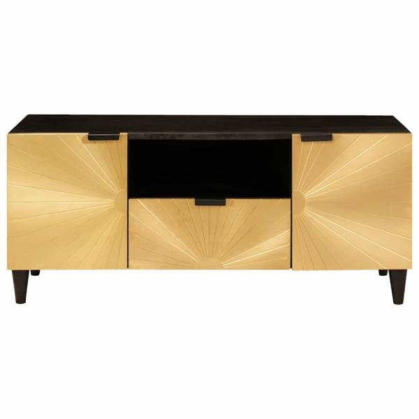 ARDEBO.de - TV-Schränk Schwarz und Gold 105 x 33 x 46 cm massives Mangoholz