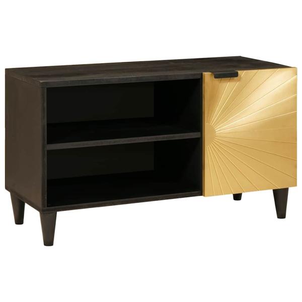 ARDEBO.de - TV-Schränk Schwarz und Gold 80 x 33 x 46 cm massives Mangoholz