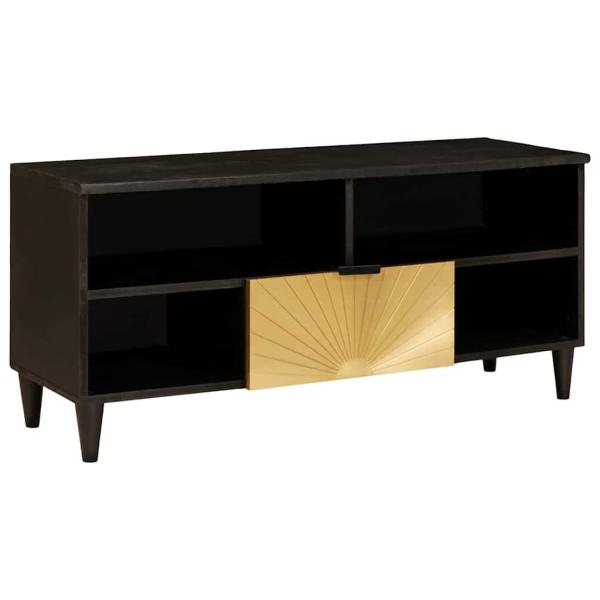 ARDEBO.de - TV-Schränk Schwarz und Gold 100 x 33 x 46 cm massives Mangoholz