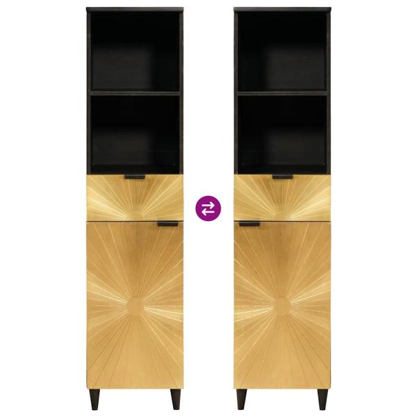 Badezimmer Schrank mit Regal Schwarz und Gold 38 x 33 x 160 cm