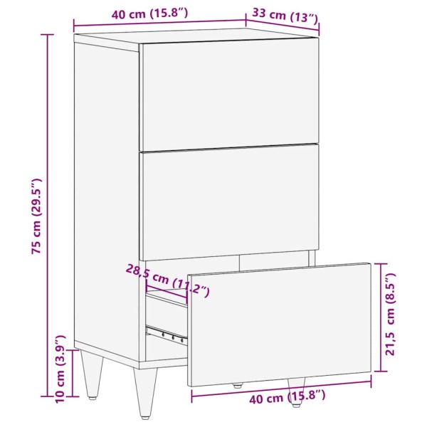 Sideboard Schwarz und Gold 40 x 33 x 75 cm massives Mangoholz