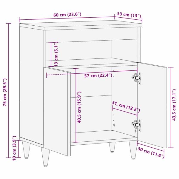 Sideboard Schwarz und Gold 60 x 33 x 75 cm massives Mangoholz
