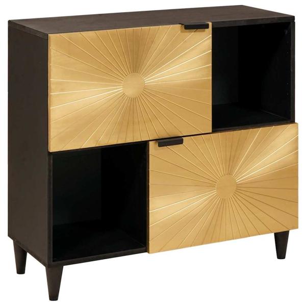ARDEBO.de - Beistellschrank mit Speicher Schwarz und Gold 80 x 33.5 x 75 cm