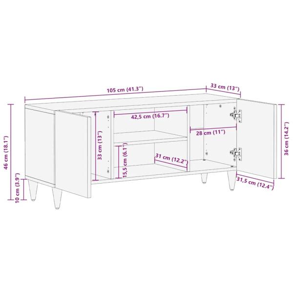 TV-Schränk Hellbraun 105 x 33 x 46 cm massives Mangoholz