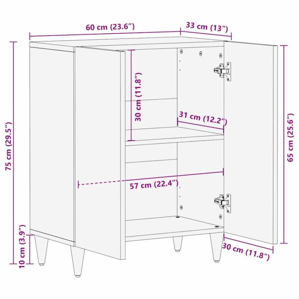 Sideboard mit Tür Hellbraun 60 x 33 x 75 cm massives Mangoholz