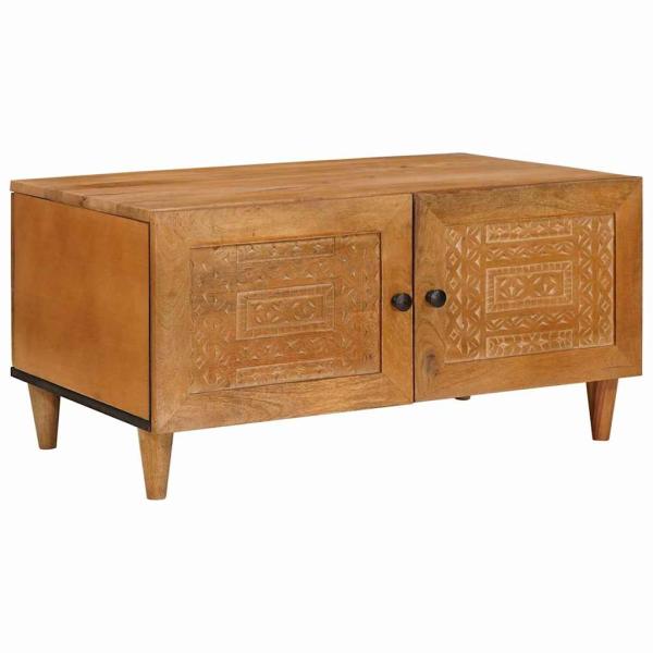 ARDEBO.de - Couchtisch mit Tür Hellbraun 80 x 50 x 40 cm massives Mangoholz